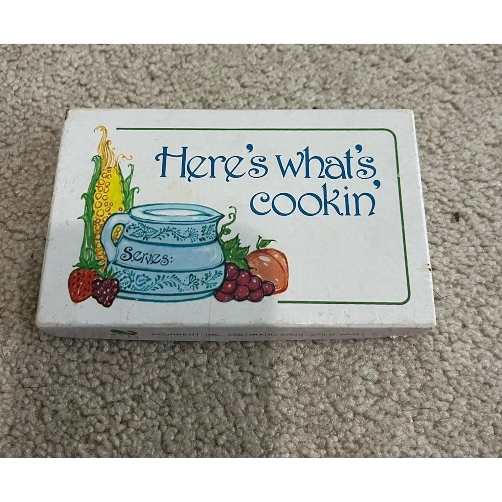 55 Vintage "Here's What's Cooking" 3.5" x 5" Recipe Cards with Box Cottage Core